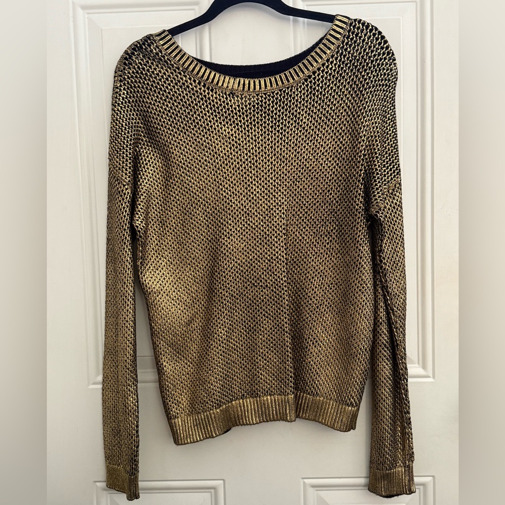 Inc International Metallic Gold Long Sleeve knit Sweater/ Top. Siz…